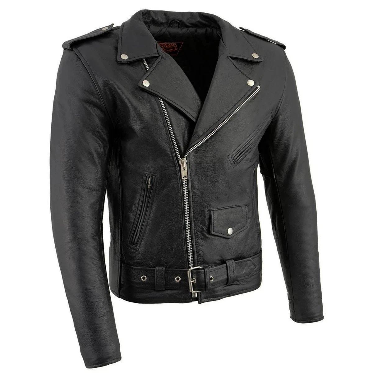 Milwaukee Leather Herren Lederjacke – Distressed Grau, Mit Kapuzen-Innenfutter, Reflektierende Totenkopf-Stickerei