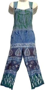 Nwt SACRED THREADS tie dye hippie rayon capri OVERALLS ROMPER JUMPSUIT JUMPER M - Picture 1 of 6