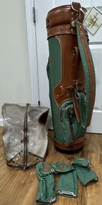 (RAR) Vintage Hot-Z grün/hellbraun Leder Golf Cart Bag 6 Way Divider Regenschutz - Bild 1 von 19