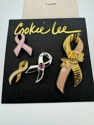 Cinta de concientización sobre el cáncer de mama Avon Cookie Lee prendedor rosa dorado esmalte Foto 1 de 2