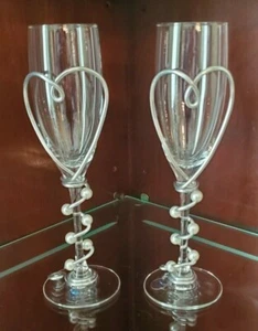 JILL FAGAN NYC CHAMPAGNE FLUTE GLASSES "JILLERY" W/ CUSTOM ART WORK- SET OF (2) - Picture 1 of 6