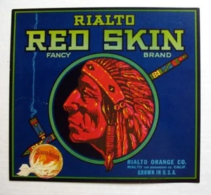 1940s Rare Sunkist Red Skin Indian Orange Crate Label - Picture 1 of 1