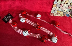 NWT The Christmas Shoppe 6' Garland of Giant Red & White Bells on Striped Cloth - Picture 1 of 5