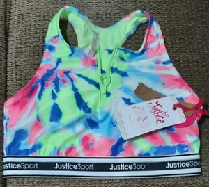 NUEVO CON ETIQUETAS Justice Tie Dye Frontal Cremallera Corredor Espalda Longline Bikini/Sujetador Deportivo Med (10) - Imagen 1 de 2