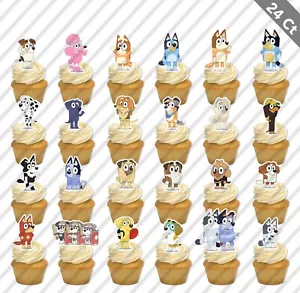 24 Bluey blau Hunde Cupcake Topper Auswahl Gastgeschenk Party Geburtstag Gastgeschenk Welpe Kinder - Bild 1 von 1