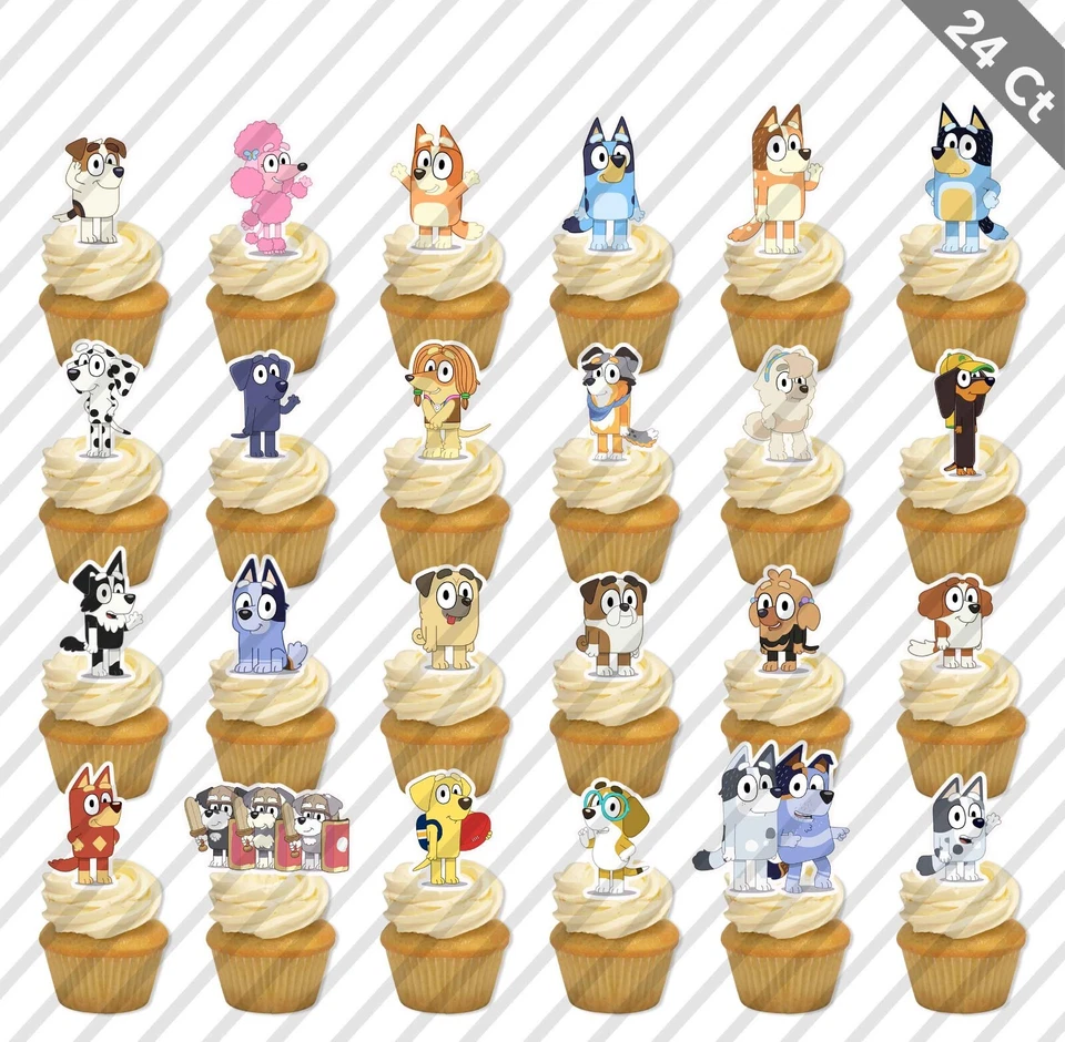 24 Topper de Cupcake Azul Azul Azul para Cachorro Escolha Favor Festa Aniversário Favor Presente Filhote Crianças - Imagem 1 de 1