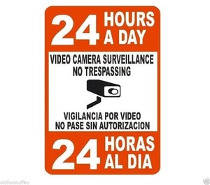 Spanish Bilingual 24 Hr Video Surveillance Safety Sticker D329 - Picture 1 of 1