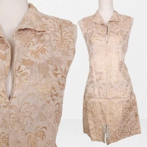 Vestido Dorado Mod Brocado Damas S Mini Gogo Scooter Satinado Noche Baile de graduación Años 60 De Colección - Imagen 1 de 17