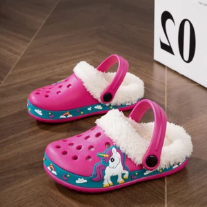 Winter Kids Sandals Fleece-Lined Non Slip Children Slippers Girls Shoes Unicorni - Picture 1 of 18
