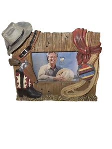 Picture Frame Cowboy Style Resin Holster Boot Lariat Western Scarf Tabletop 4" - Picture 1 of 5