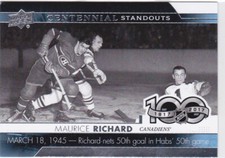 17/18 UD...MAURICE RICHARD...CENTENNIAL STANDOUTS...CARD # CS-50...CANADIENS