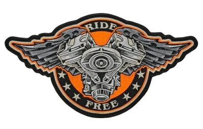 Ride Free Engine Iron-on & Sew-on Back Patch | Motorcycle Biker Outlaw Logo - Image 1 of 4