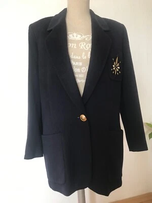 Vintage Escada Margaretha Ley wool blazer navy blue with metallic embroidery - Image 1 of 4