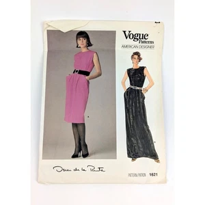 80s Oscar de la Renta Sleek Sleeveless Dress Sewing Pattern, Size 10, Vogue 1621 - Picture 1 of 6