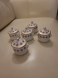 5 Apilco France Pillivuyt Pot de Crème With Lids - Roses And Gold Accents - Picture 1 of 8