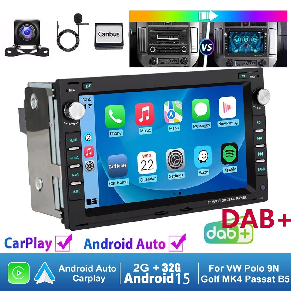 DAB Android 15 Für VW Polo 9N Golf 4 Passat B5 T5 Carplay Autoradio GPS Navi RDS - Bild 1 von 4