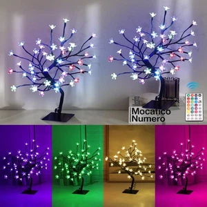 2 PK Cherry Blossom Tree Lights,Artificial Bonsai Tree with 48 Warm White Led... - Bild 1 von 8