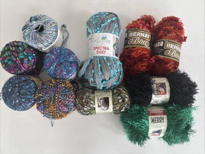 Mixed Lot 11 Skeins Specialty Eyelash Ribbon Duet Boa Yarn Metallic - Image 1 of 4