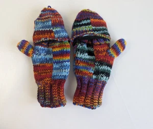 Fingerless Gloves With Convertible Mitten Top Knitted Fleece-Lined Multicoloured - Picture 1 of 13