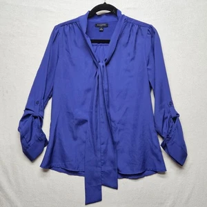 BANANA REPUBLIC Blouse Women's Size M Blue Tie Neck Button Down Top 54023 - Picture 1 of 9