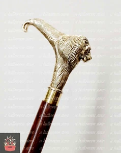 Bastón de Caminar Vintage Cabeza de León Tallado Diseño a Mano Bastón Madera Marrón Regalo - Imagen 1 de 6