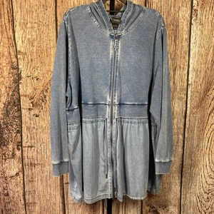 Ulla Popken Womens Blue Full Zip Hooded Gathered Waist Denim Dress Size US 20/22 - Picture 1 of 9