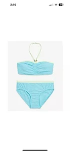 Justice Swimsuit Girls Set of 2 Beaded Terry Halter Bikinis Pink & Teal 16/18 - Picture 1 of 4