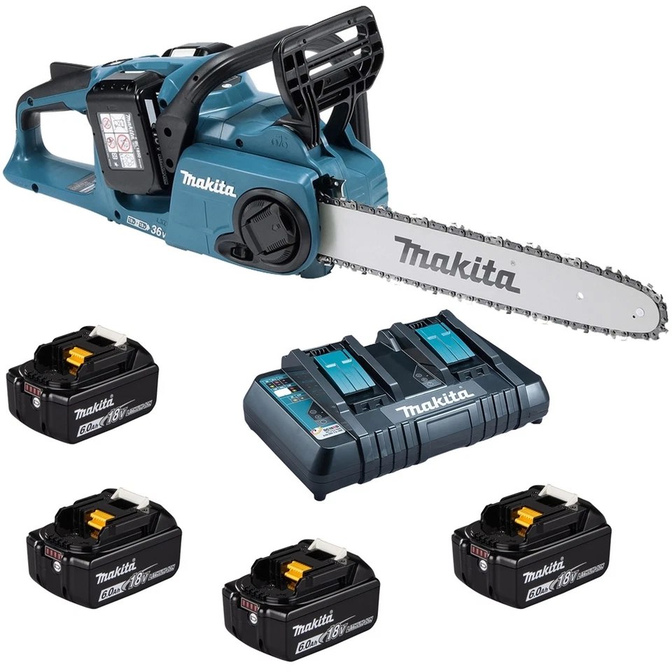 Makita Akku Kettensäge DUC353PG4 2x 18V / 6,0 Ah, 4 Akkus Doppelladegerät