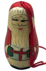 Vintage Mini Holz Weihnachtsmann rot Geschenk 1,75" Schnur Bart LESEN - Bild 1 von 5