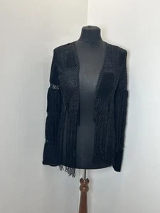 Cárdigan Chaqueta Topshop Tejido Gamuza Borla Negro Talla Mediana Vintage Festival - Imagen 1 de 10