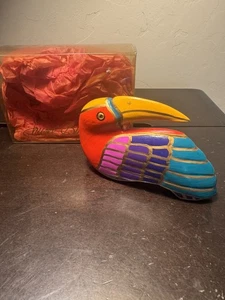 Vintage Signed Laurel Burch Bird Colorful Hand Painted Wood Figurine. With Box - Picture 1 of 9