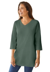 Woman Within Plus Size Perfect Three-Quarter Sleeve V-Neck Tunic - Picture 1 of 128