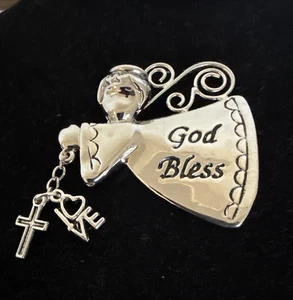 2"ORNAMENTO DE ÁNGEL DE METAL~ORNADO~PLATEADO~CRISTIANO~"DIOS LOS BENDIGA"~DIJE DE COCHE - Imagen 1 de 3