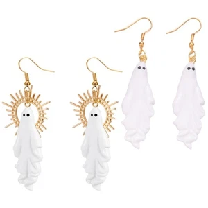 2 Pairs Spooky Specter Dangle Earrings Halloween Party Jewelry Ear Accessories - Picture 1 of 8