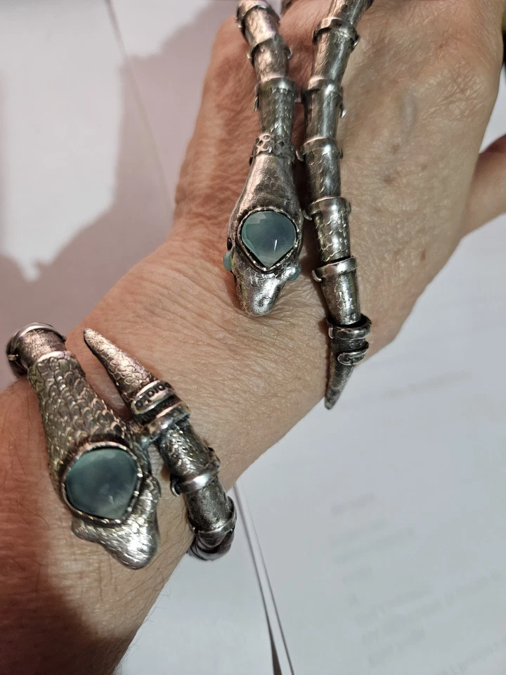 BARAKA vintage collana  bracciale serpenti  pelle intrecciata argento calcedonio - Immagine 1 di 4