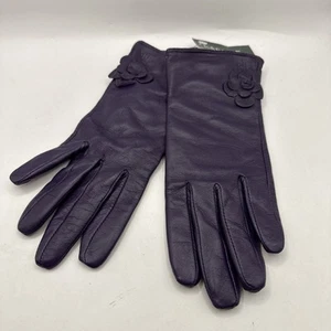 Lauren Ralph Lauren Leather Gloves Size Small Purple With Flower NWT - Picture 1 of 7