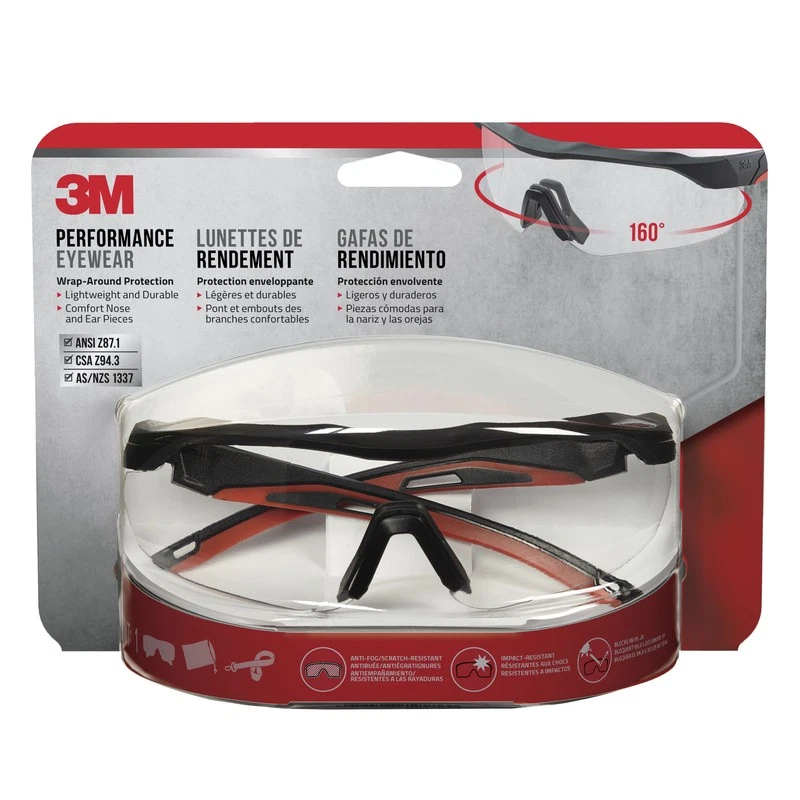 Gafas de seguridad antiniebla 3M lentes transparentes marco negro/rojo 1 pieza Foto 1 de 1