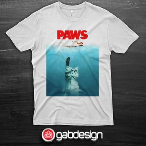 T-shirt Paws Gatto Cat parody Jaws Lo Squalo - Imagen 1 de 1