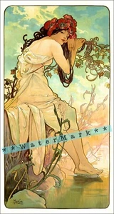 The Seasons Summer 1896 Mucha Vintage Poster Print Retro Style Art Nouveau Lady - Picture 1 of 4
