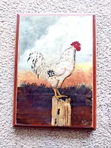 Original oil painting 8.5 x 6 inches white rooster signed R.G. 2001 - Picture 1 of 5