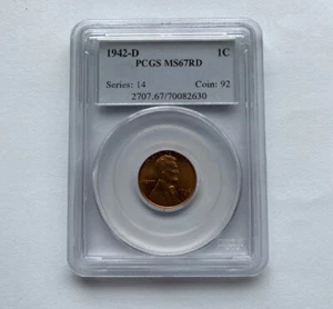 1942-D LINCOLN CENT PCGS MS67RD - Picture 1 of 1