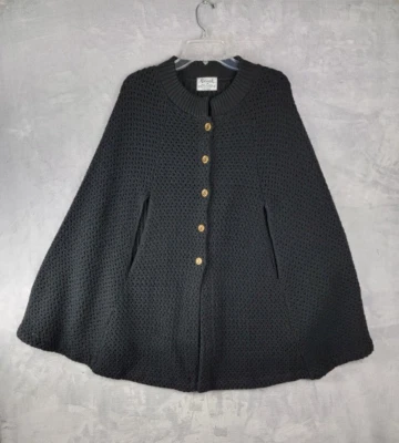 Poncho tejido ganchillo vintage Milrank Boho suéter para mujer grande negro años 70 Foto 1 de 4