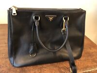 Authentic Prada Galleria Double Zip Bag mini Saffiano Black 