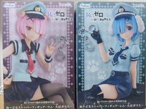 FuRyu Re:Zero Noodle Stopper Figure Rem & Ram dog police costume ver. japan NEW - Picture 1 of 12