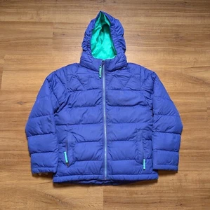LL Bean Downtek Down Puffer Jacket Coat Kids Medium 10/12 Blue Fleece Lined - Picture 1 of 12