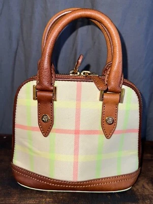 Bolsa de mão Brooks Brothers marrom pêssego amarelo limão xadrez escolar menina pequena - Imagem 1 de 4