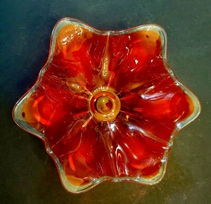 Geraffte rote Glasschale klarer Rand mundgeblasene Glasvase 8" Herzstück Schale - Bild 1 von 4