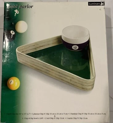 New LUMINARC Billiard Pool Parlor Chip And Dip Bowl And Tray Set Man Cave - Image 1 of 4