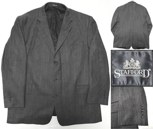 Stafford Woolmark Mens 48R Charcoal Gray Wool Tweed Striped Blazer Suit Jacket - Picture 1 of 17