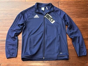 Adidas BR2707 Blue Striped White Logo Boys Large Full Zip Soccer Track Jacket - Picture 1 of 14